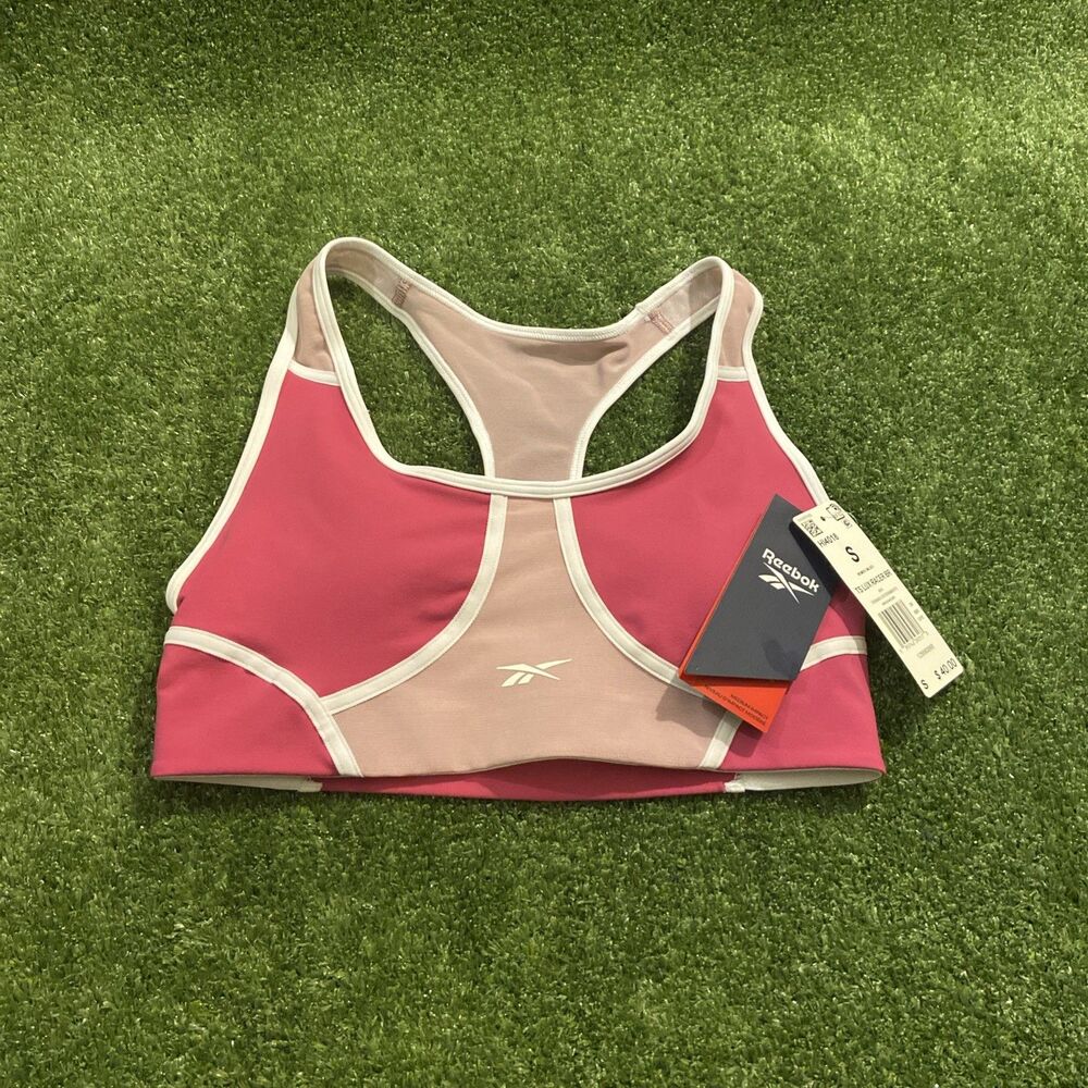 Reebok Lux Racer Bra Women’s Sports Bra Pink Size small 34-36 Medium Impact